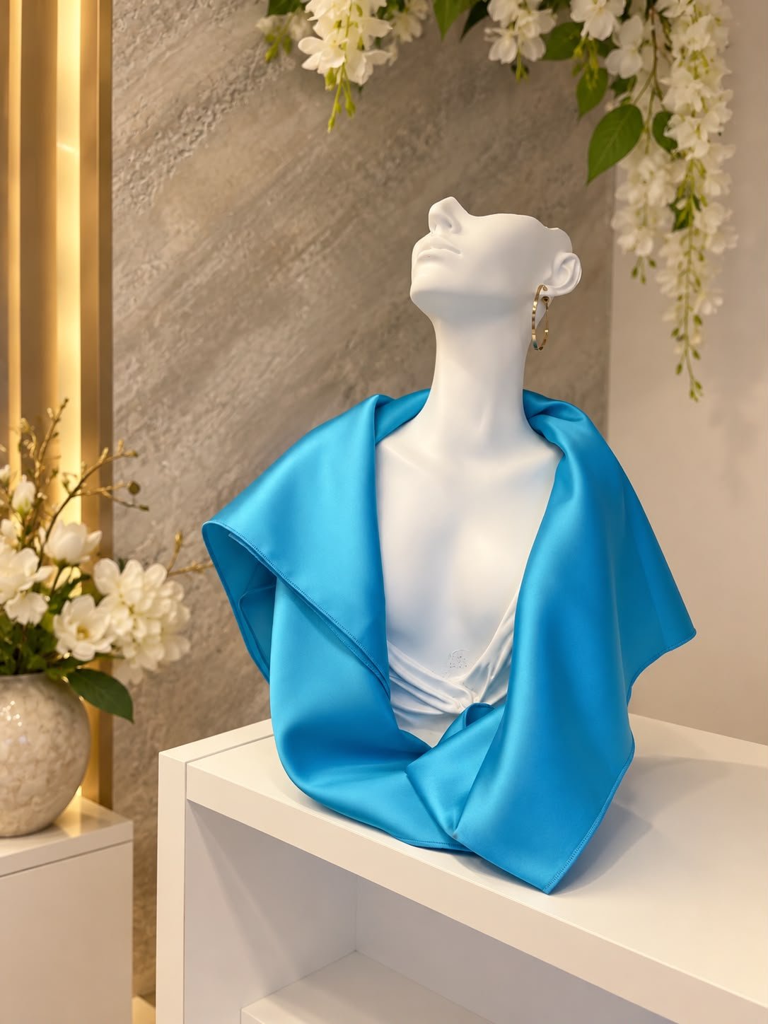 Eșarfă din satin premium – Albastră