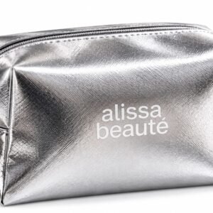 Portfard Alissa Beauté argintiu metalizat, cu fermoar și compartiment spațios.