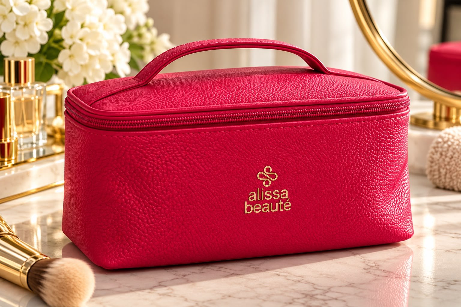 Geantă cosmetică Alissa Beauté roz fucsia, cu design elegant, mâner practic și interior spațios. - imagine 2