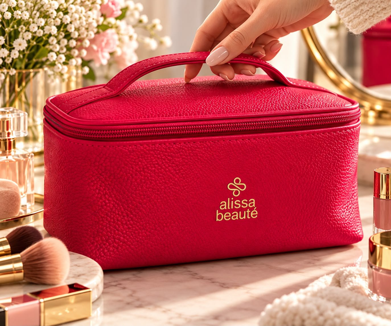 Geantă cosmetică Alissa Beauté roz fucsia, cu design elegant, mâner practic și interior spațios.